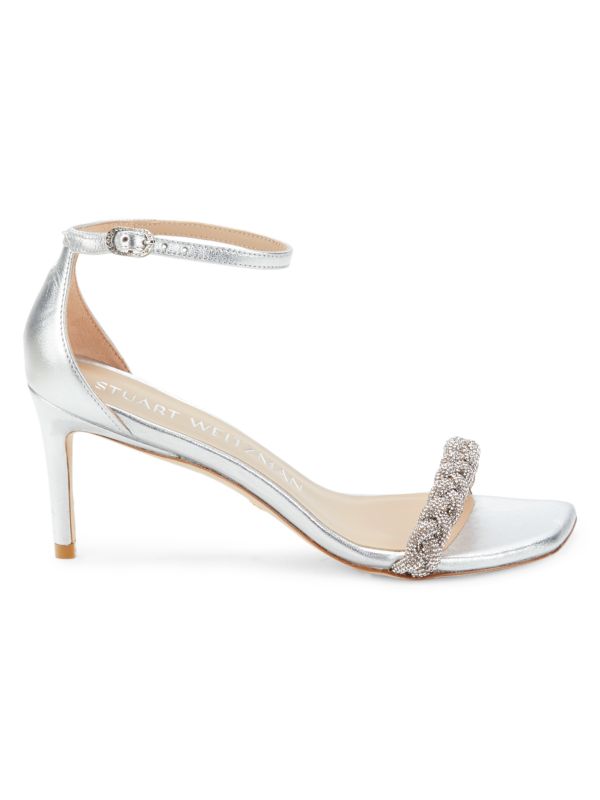 Stuart Weitzman Nudistcurve Embellished Metallic Leather Sandals